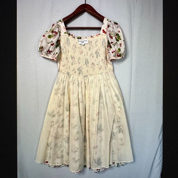 JESSAKAE Orchard Cherry Blossom Cream Short Puff Sleeve Midi Dress Plus XXL - Picture 14 of 16